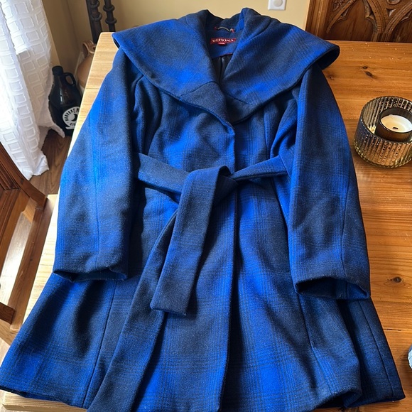 Women's Merona Blue Wool Plaid Coat - Picture 4 of 13